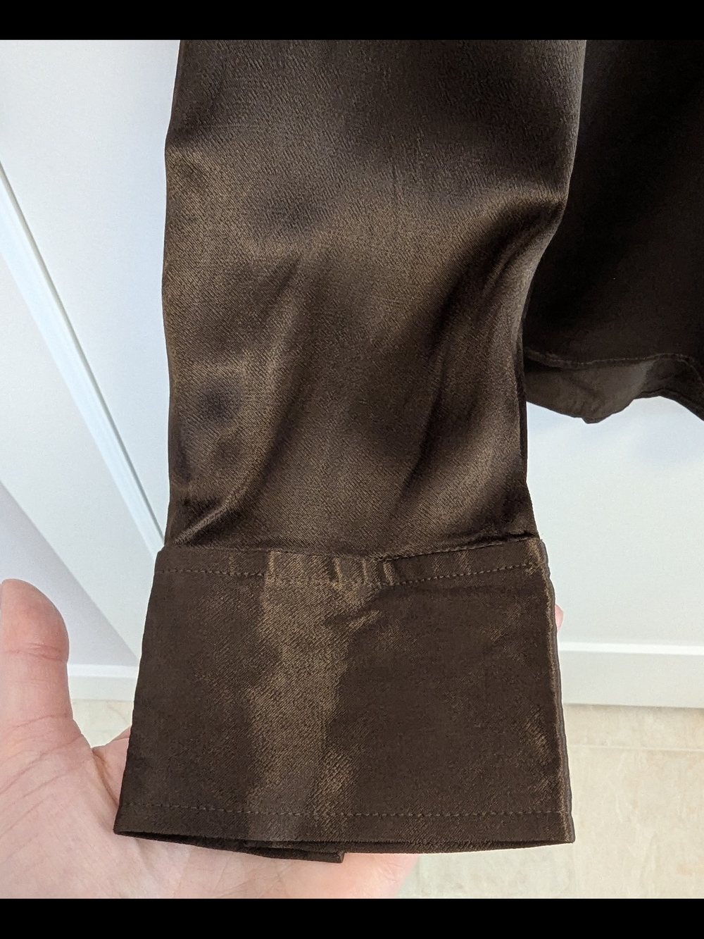 Rails Brown Silky Blouse | Drapey Minimalist Button Front Top - Picture 5 of 8